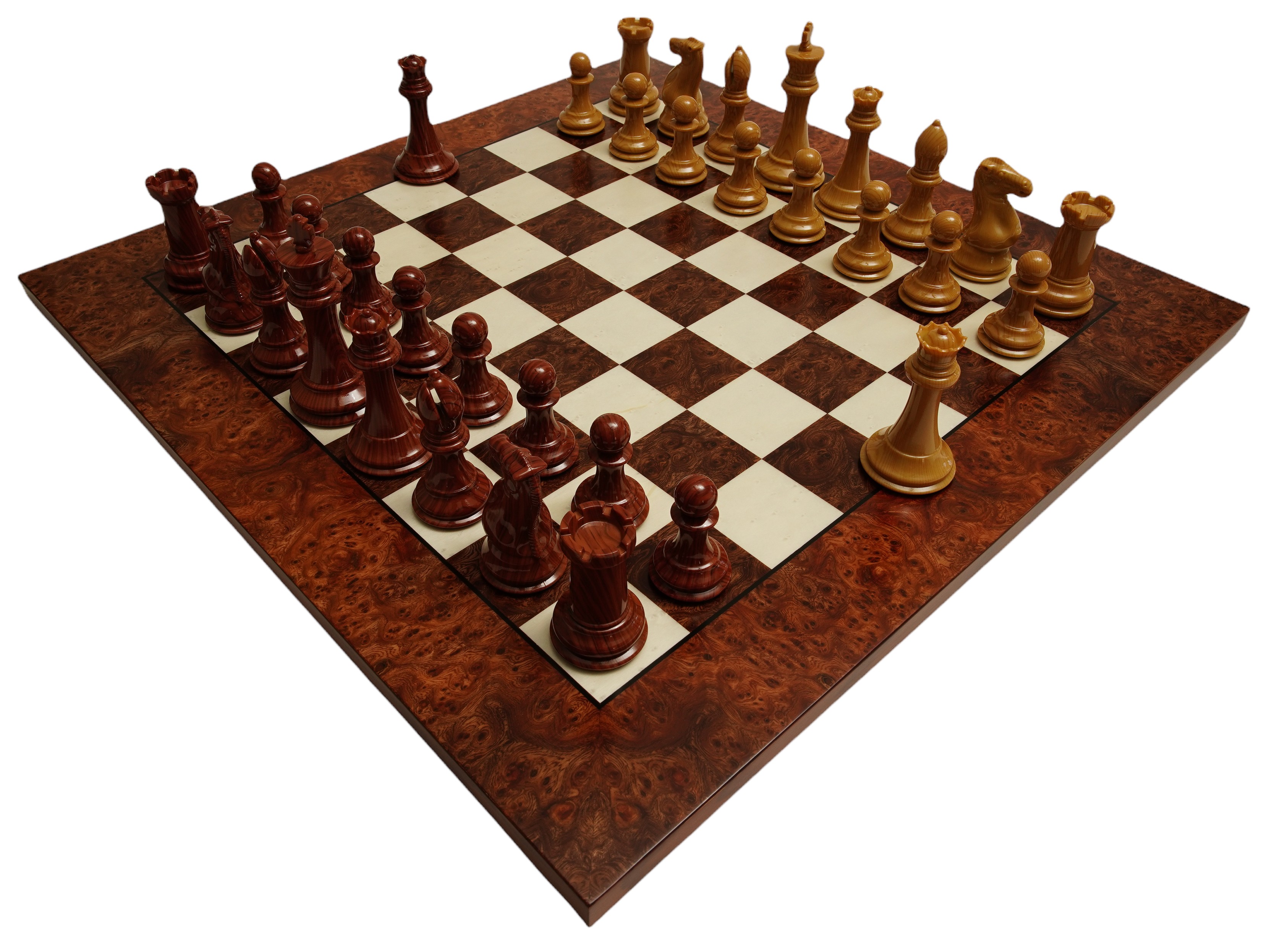 Exotic Chess Board from Italy with Cambor Queen's Gambit Chessmen