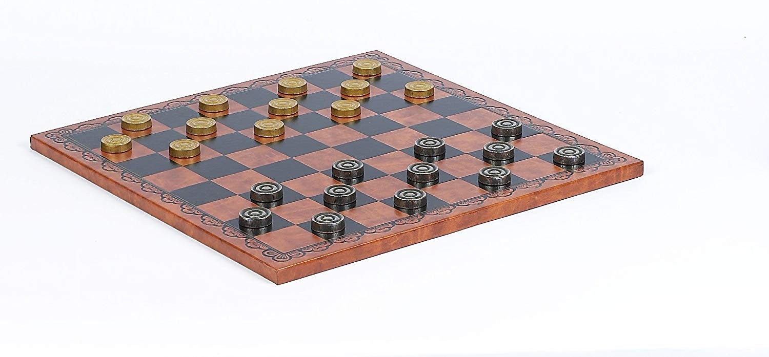 Metal Checkers & Leatherette Board