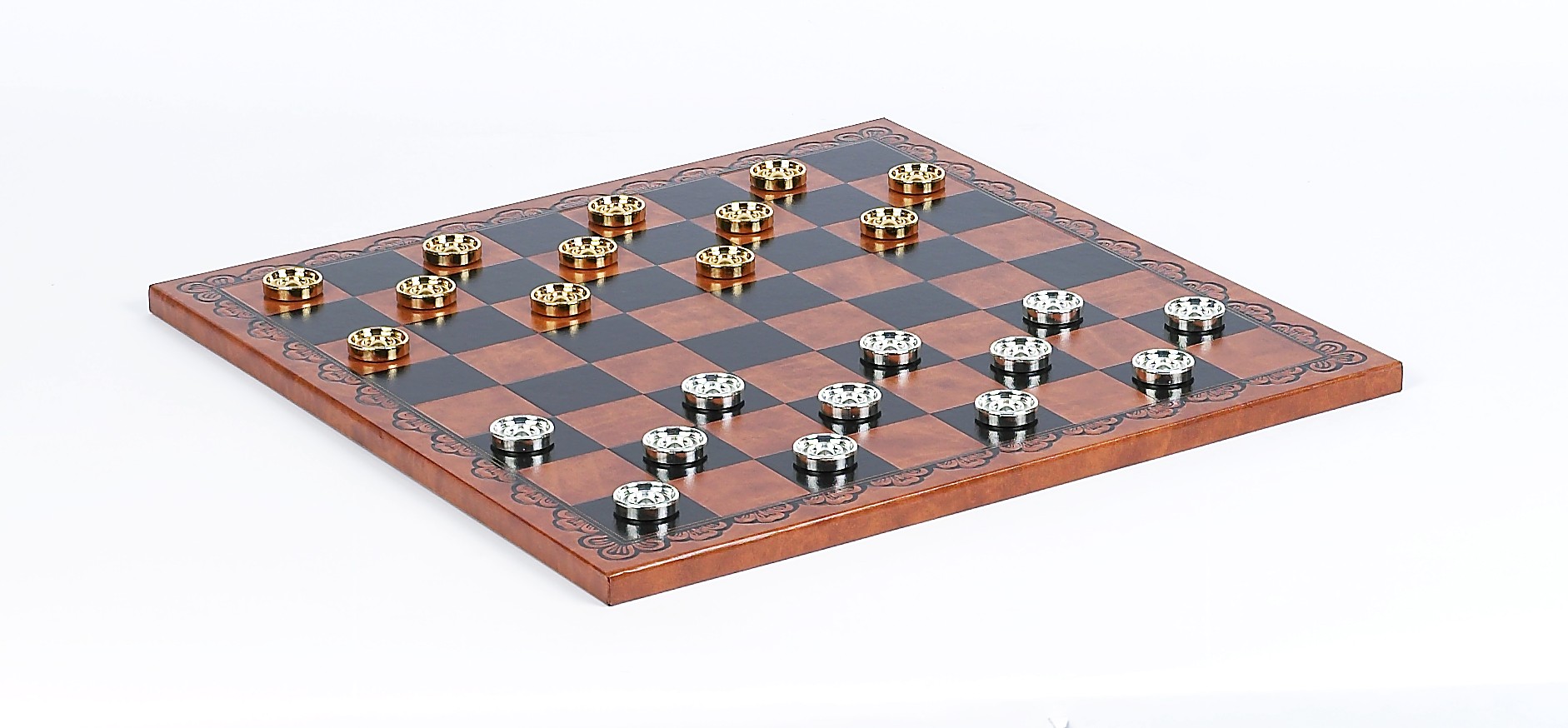 The Gold Checkers & Leatherette Board
