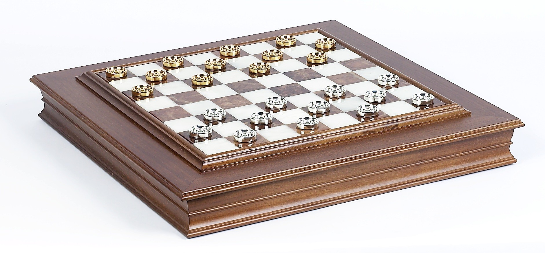 The Gold Checkers & Marble Chess Board/Cabinet