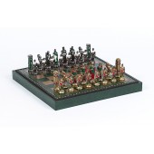 Painted Hannibal Roman Chessmen & Leatherette Cabinet Board