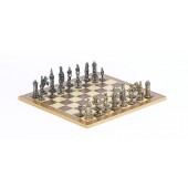 Gothic Chessmen & Inlaid Wood Board